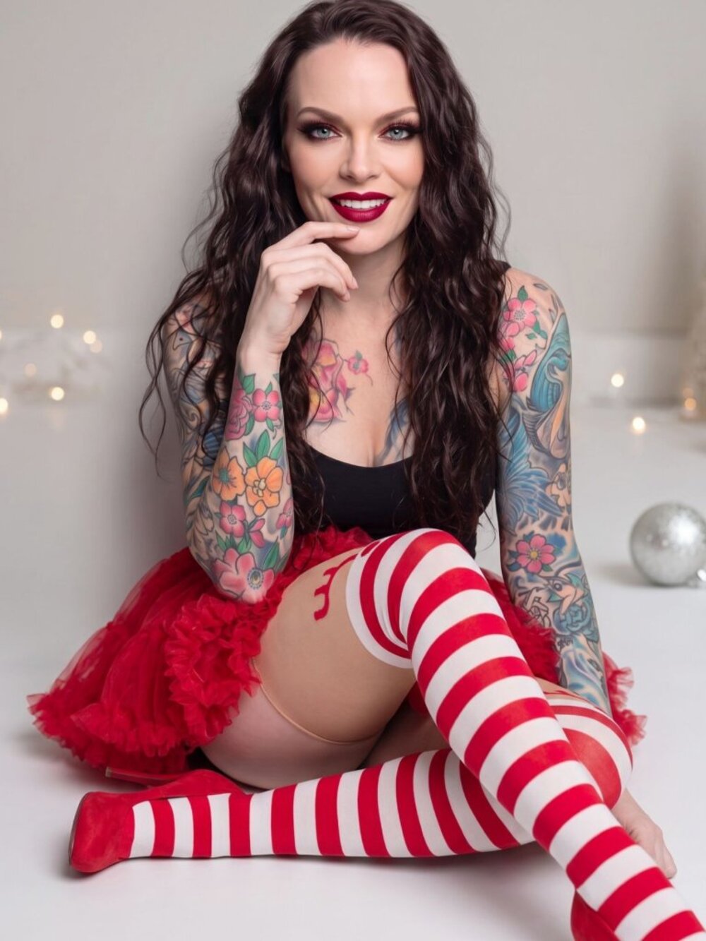 Leg Avenue Rudolph Striped Tights Red White Reindeer Mock Thigh High Festive New